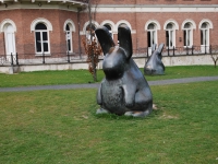 March 2017. Berlin — Rotterdam — Düsseldorf. Hare near Kunsthal, a museum of modern art.