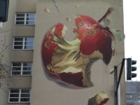 March 2017. Berlin — Rotterdam — Düsseldorf. Apple-globe on the wall of a house in Berlin