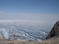 Baikal, Olkhon island, Хужир. March 2018. View of frozen Baikal from Olkhon Island
