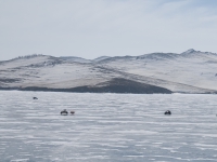 Baikal, Olkhon island, Хужир. March 2018. Traffic on the Baikal ice