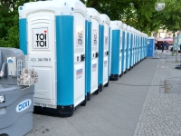 Berlin, Lübbenau, Potsdam. May 2018. Mobile toilet stalls and mobile handwashing sink