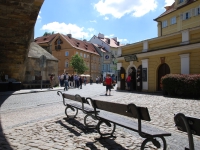 Prague, May 2017. Benches under the bridge