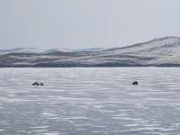 Baikal, Olkhon island, Хужир. March 2018. Traffic on Baikal ice