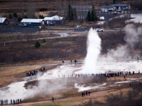 Iceland 2023. Tourists taking pictures of the Geysir geysir